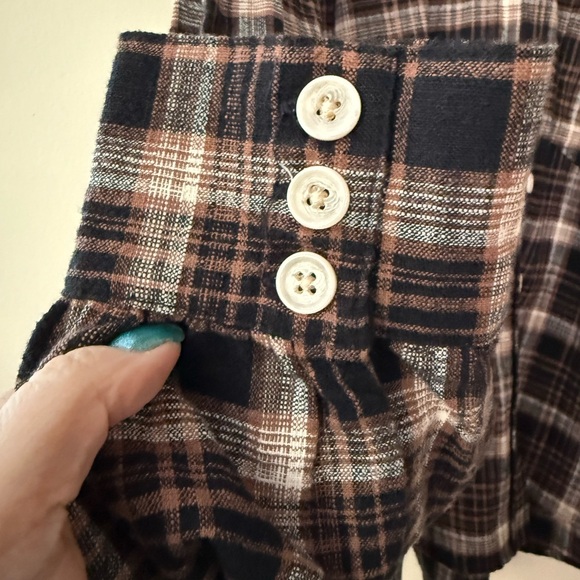 Free People Fireside Nights Button Down Shirt, Brown/Black/White, Medium - Picture 7 of 14